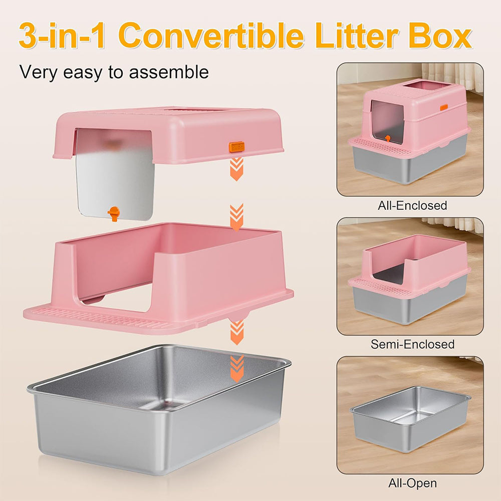 Sakerplus Stainless Steel Enclosed Cat Litter Box