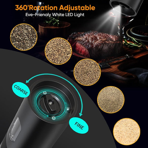 Sakerplus® Electric Salt and Pepper Grinder Set with Charging Base