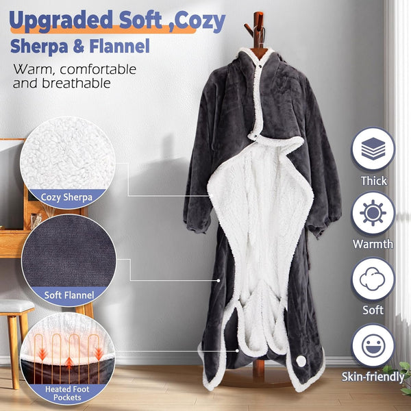 Sakerplus® Electric Wearable Throw Blanket with Sleeves