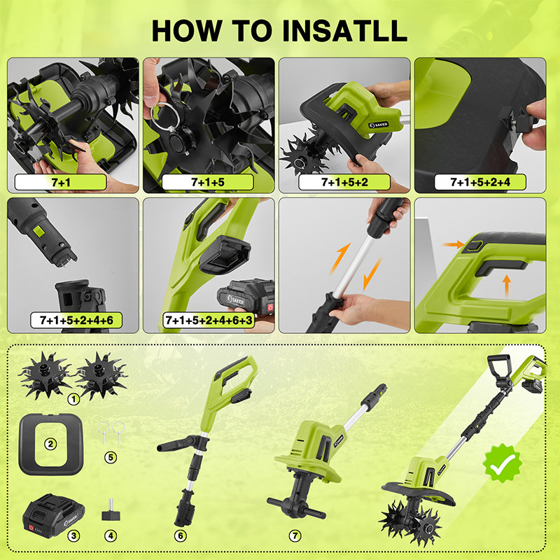 Sakerplus Lithium Battery Mini Tiller