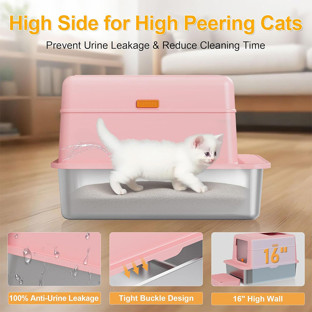 Sakerplus Stainless Steel Enclosed Cat Litter Box