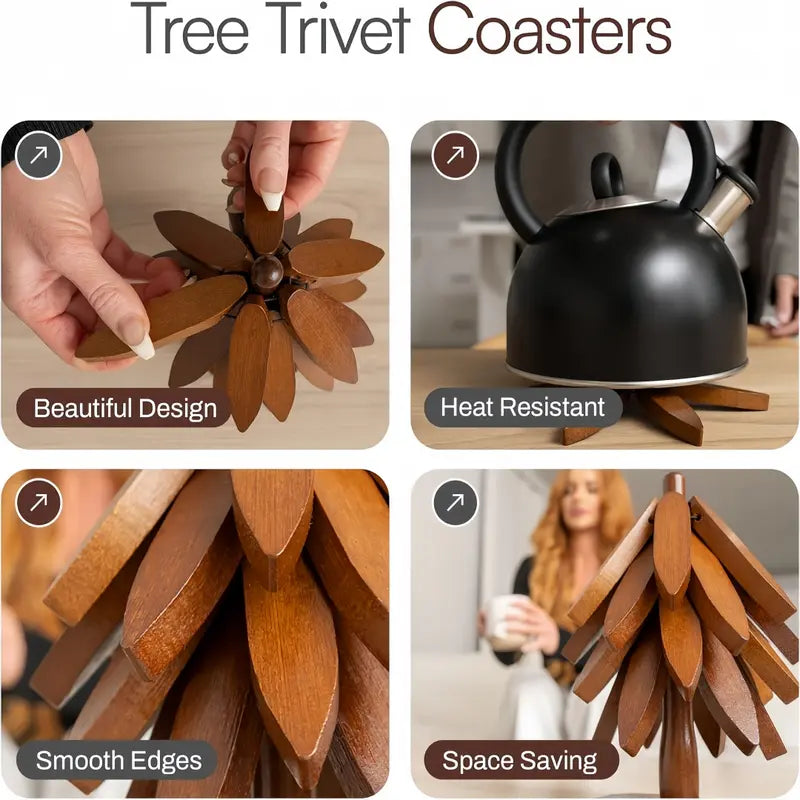 Sakerplus® Wooden Tree Trivets For Hot Dishes 4pcs
