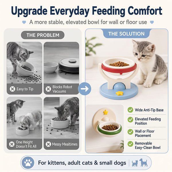 Sakerplus® Adjustable Wall Mounted Cat Bowl Set