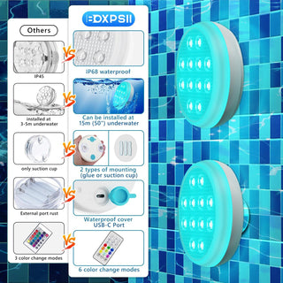 Sakerplus® 2/4 PCS-Ultra-High Brightness Rechargeable Submersible LED Lights with Remote