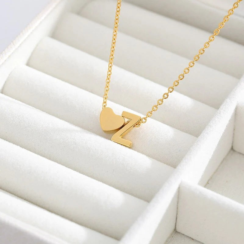 Sakerplus® 18K Gold Heart Initial Necklace
