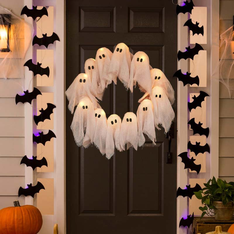 Sakerplus Light-Up Halloween Ghost Wreath