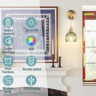 Sakerplus Battery-Powered RGB Wall Sconce Set