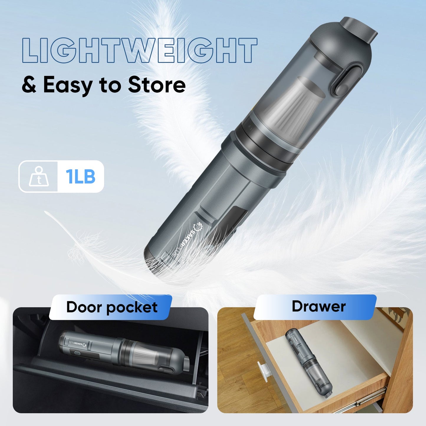 Sakerplus Slim Cordless Handheld Car Vacuum