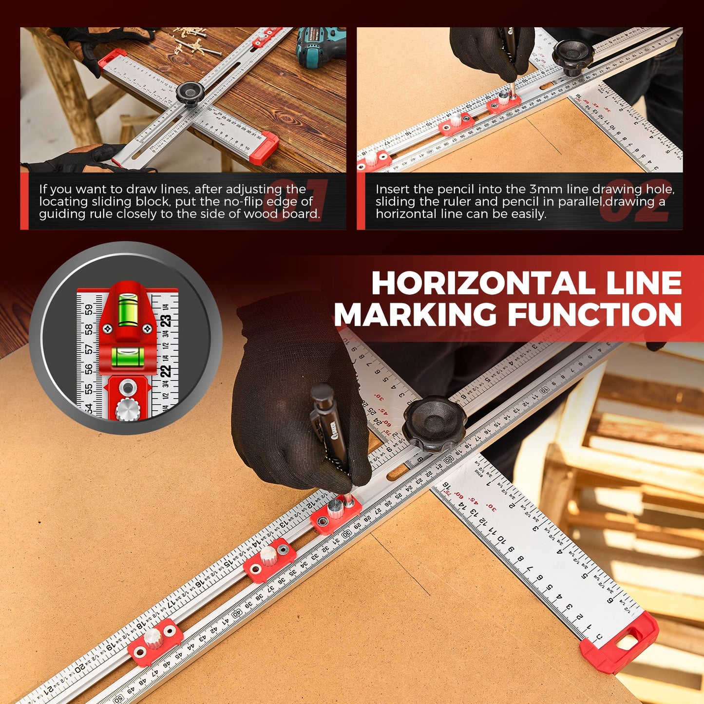 SAKER® 4 in 1 Drilling Positioning Ruler