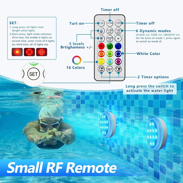 Sakerplus® 2/4 PCS-Ultra-High Brightness Rechargeable Submersible LED Lights with Remote