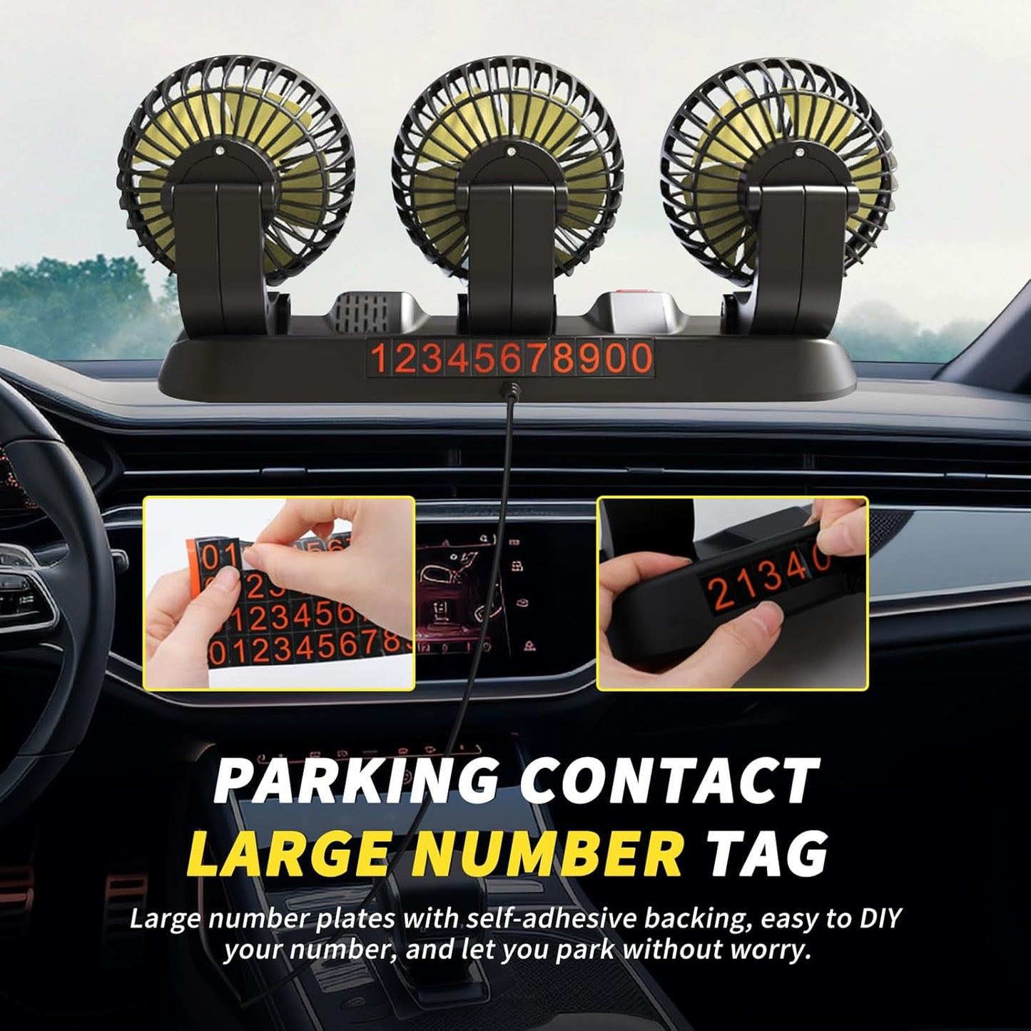 Sakerplus Portable 3-Head Car Cooling Fan