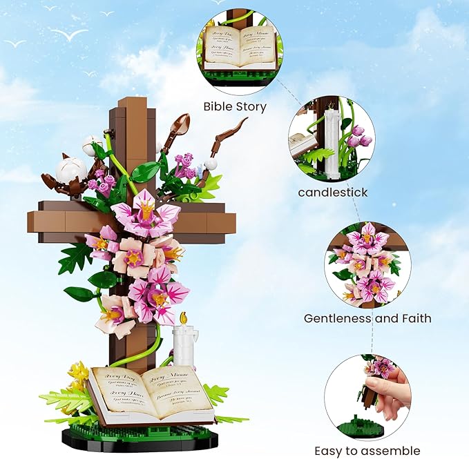 Sakerplus® Christian Cross Flower Construction Toy