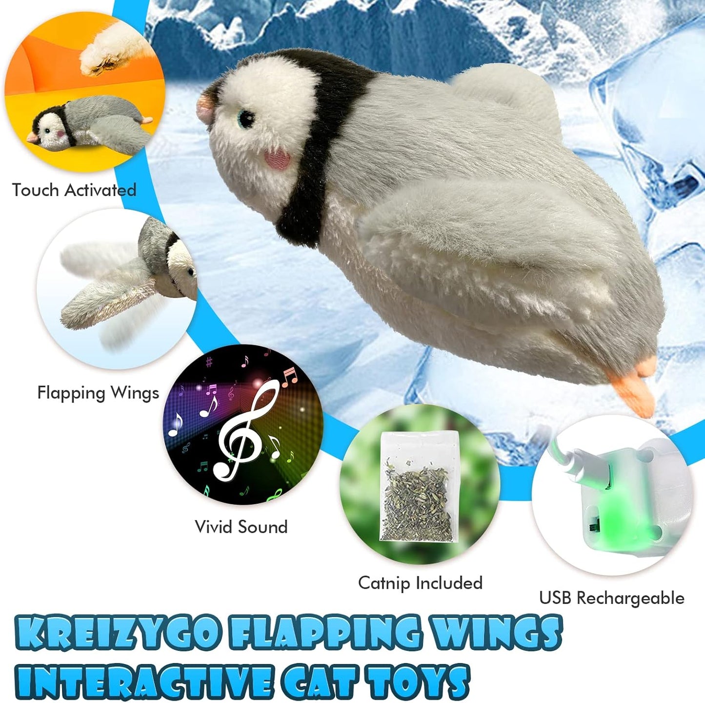 Sakerplus® Flapping Chirping Interactive Cat Bird Toy