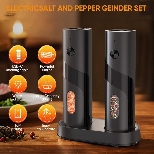 Sakerplus® Electric Salt and Pepper Grinder Set with Charging Base