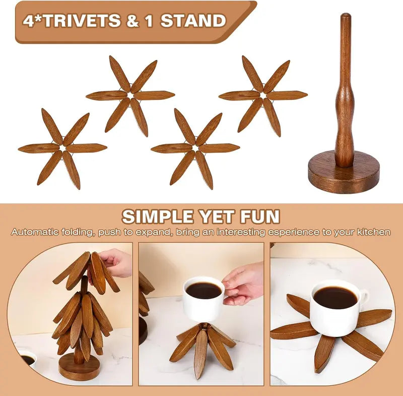 Sakerplus® Wooden Tree Trivets For Hot Dishes 4pcs