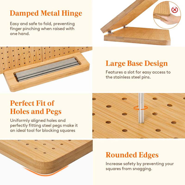 Sakerplus® Bamboo Crochet Blocking Board With Pins