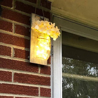 Mason Jars Rustic Wall Lamp With Silk Hydrangea