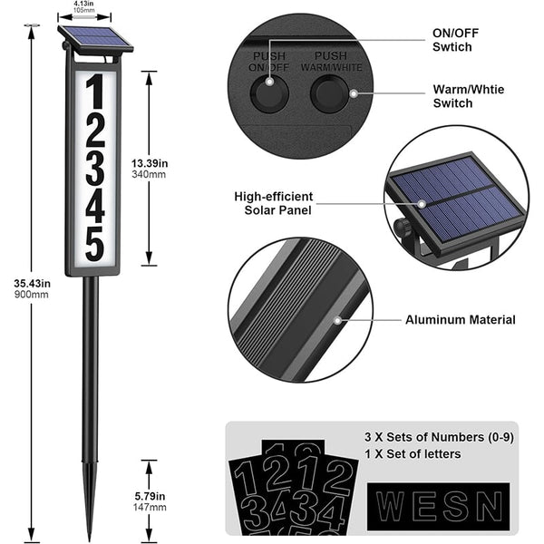 Sakerplus® Solar LED House Address Sign
