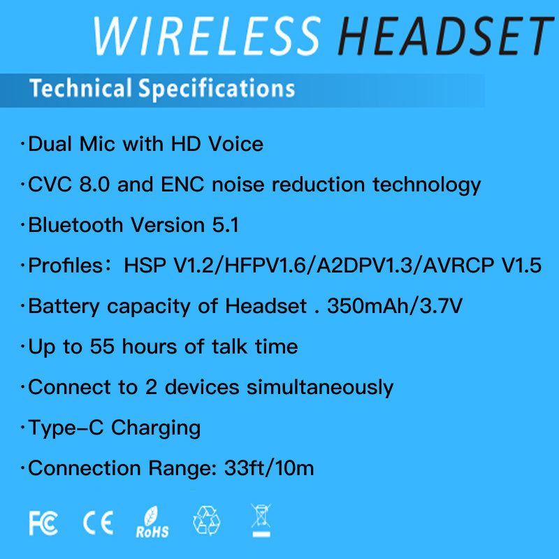 Sakerplus Trucker Wireless Bluetooth Noise Cancelling Headset