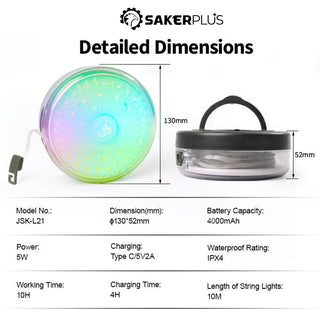 Sakerplus Rechargeable Outdoor Camping String Lights