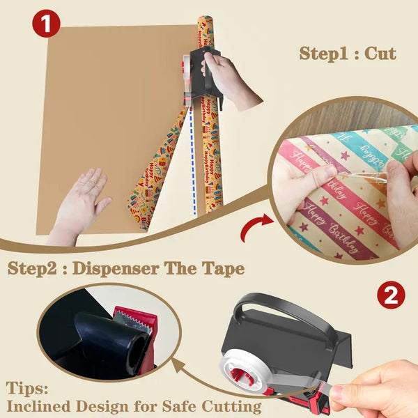 Sakerplus® Wrapping Paper Cutter Tape Dispenser Kit