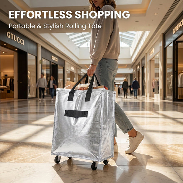 Sakerplus® Foldable Rolling Tote Bag With Wheels
