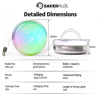 Sakerplus Rechargeable Outdoor Camping String Lights