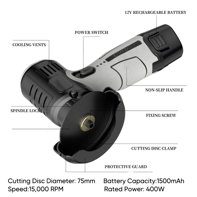 Sakerplus 12V Mini Angle Grinder with Cutting Disc