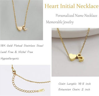 Sakerplus® 18K Gold Heart Initial Necklace