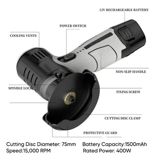 Sakerplus 12V Mini Angle Grinder with Cutting Disc
