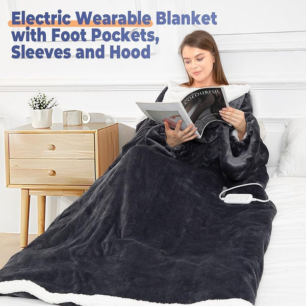 Sakerplus® Electric Wearable Throw Blanket with Sleeves