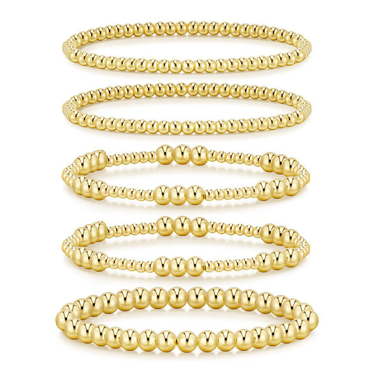 Sakerplus Gold Beaded Ball Bracelet Set