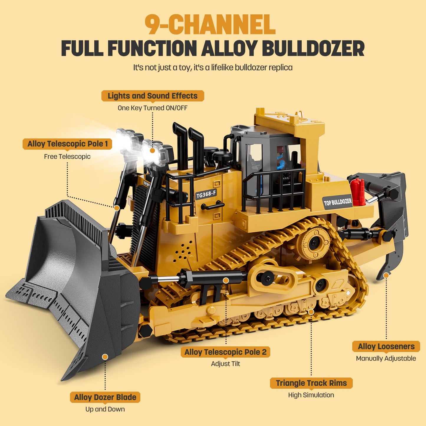Sakerplus 9-Channel RC Metal Bulldozer