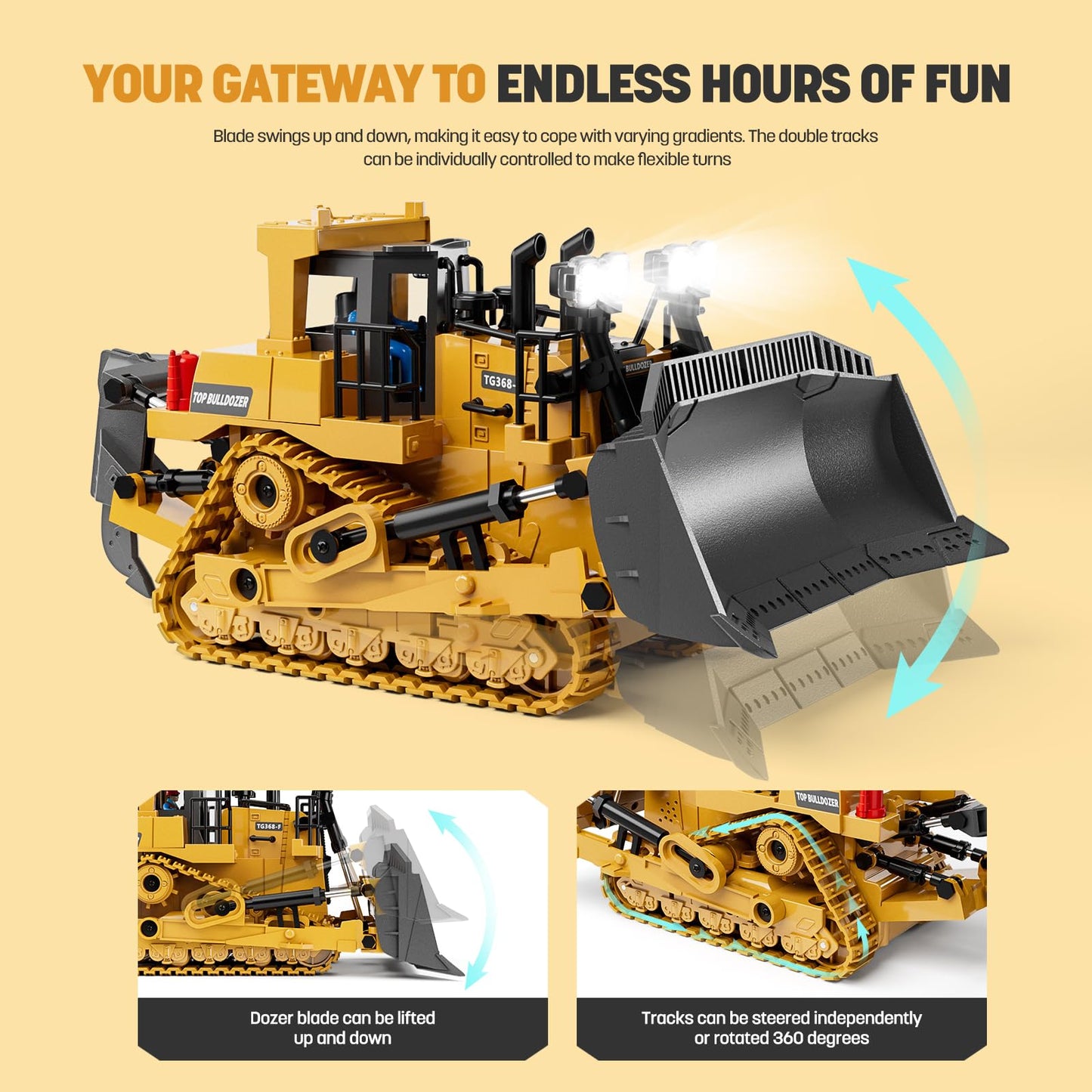 Sakerplus 9-Channel RC Metal Bulldozer