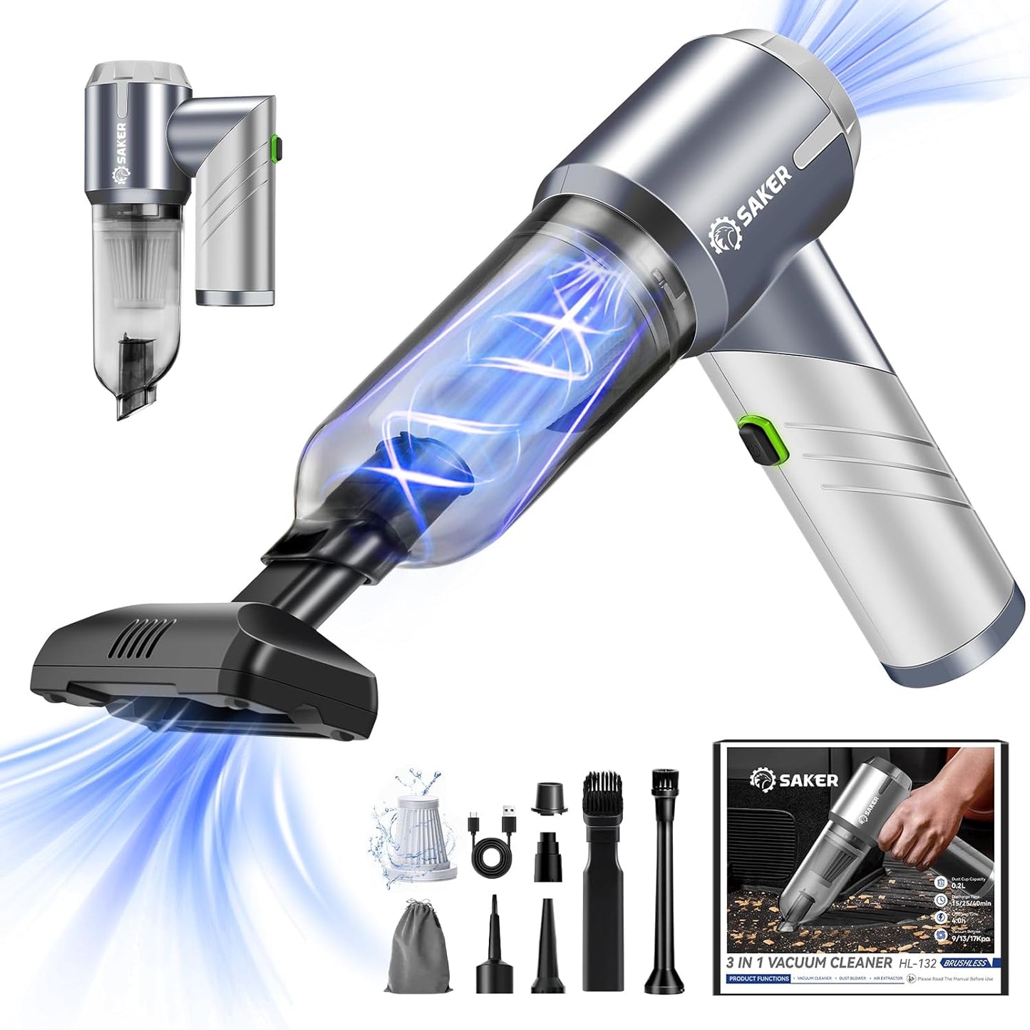Sakerplus Portable Cordless Car Vacuum
