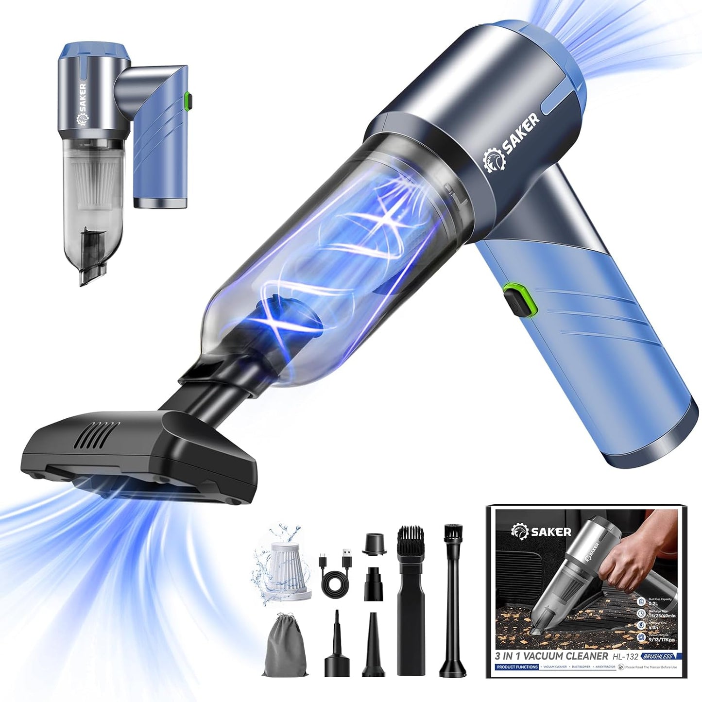 Sakerplus Portable Cordless Car Vacuum