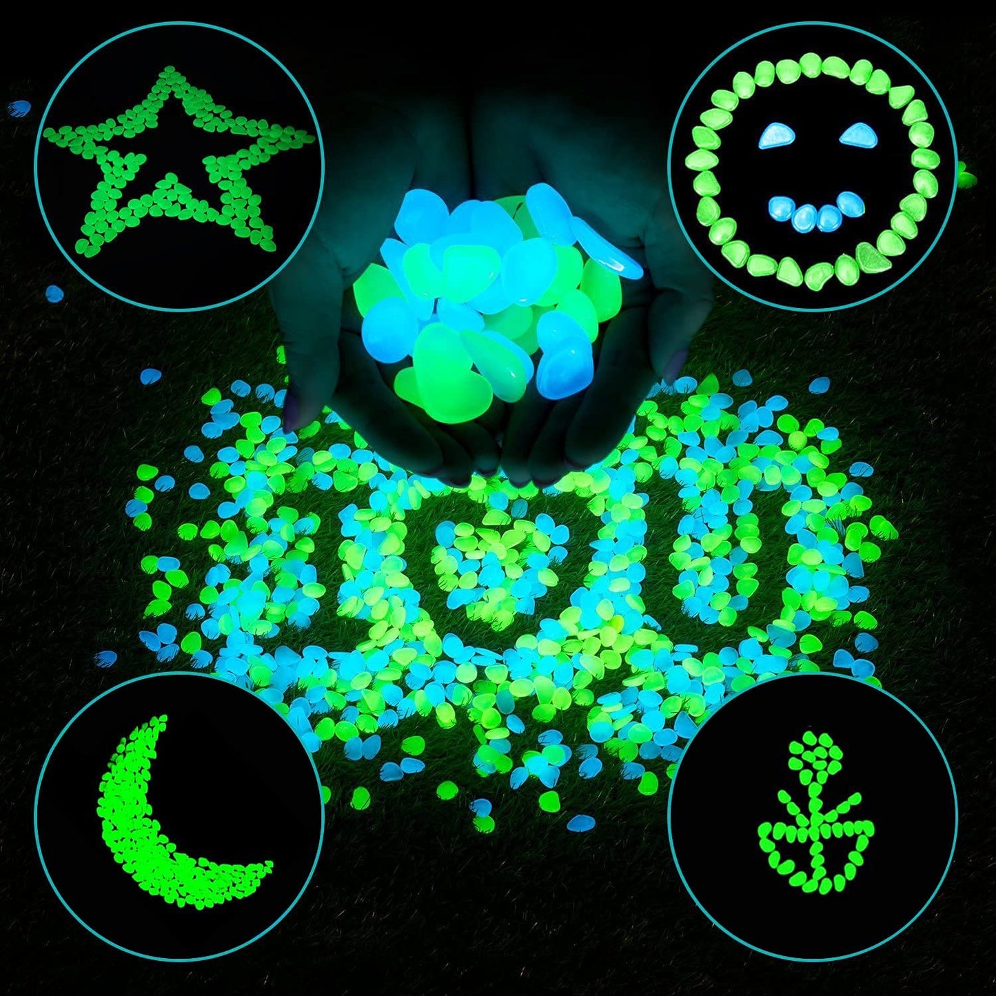 Dark Luminous Garden Pebbles,100PCS