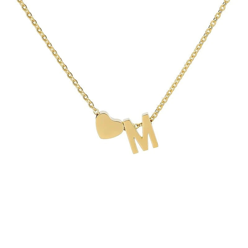 Sakerplus® 18K Gold Heart Initial Necklace