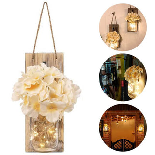 Mason Jars Rustic Wall Lamp With Silk Hydrangea