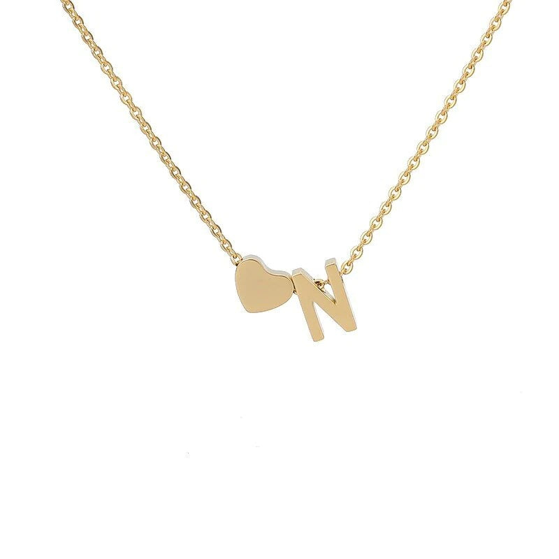 Sakerplus® 18K Gold Heart Initial Necklace
