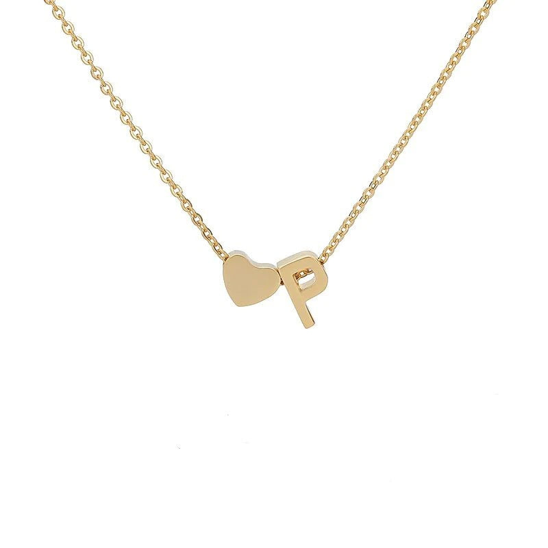 Sakerplus® 18K Gold Heart Initial Necklace