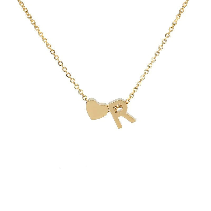 Sakerplus® 18K Gold Heart Initial Necklace
