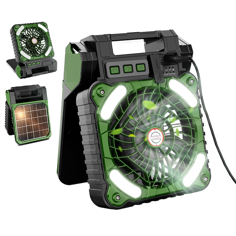 Sakerplus Solar-Powered Camping Fan with LED Lantern