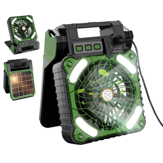 Sakerplus Solar-Powered Camping Fan with LED Lantern