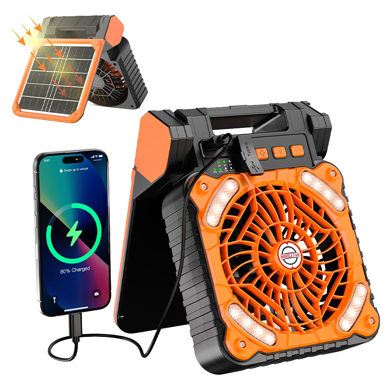 Sakerplus Solar-Powered Camping Fan with LED Lantern