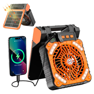 Sakerplus Solar-Powered Camping Fan with LED Lantern