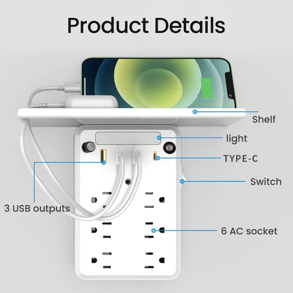 Sakerplus® Multi-plug outlet with night light