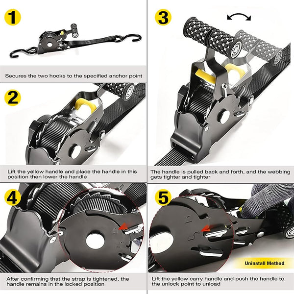 Sakerplus® Automatic Retractable Heavy-Duty Ratchet Strap
