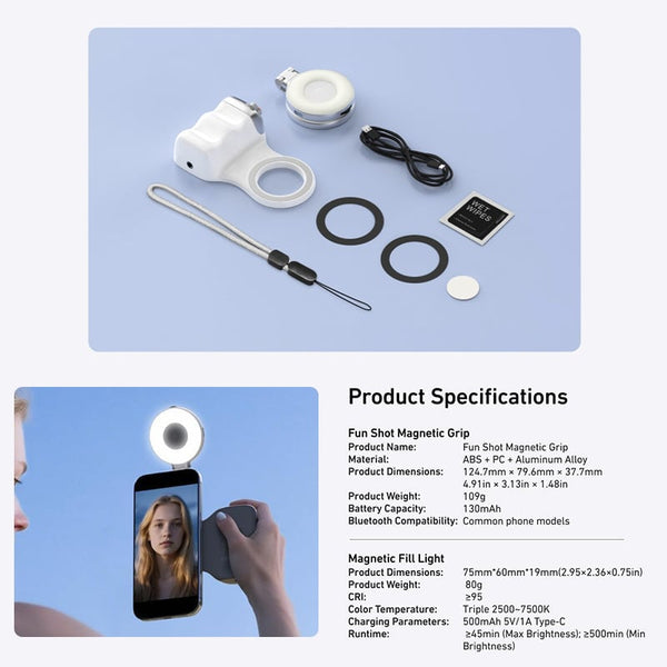 Sakerplus® Fun Shot Magnetic Grip & Magnetic Selfie Light