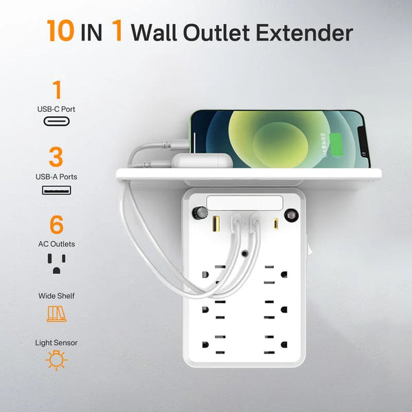 Sakerplus® Multi-plug outlet with night light